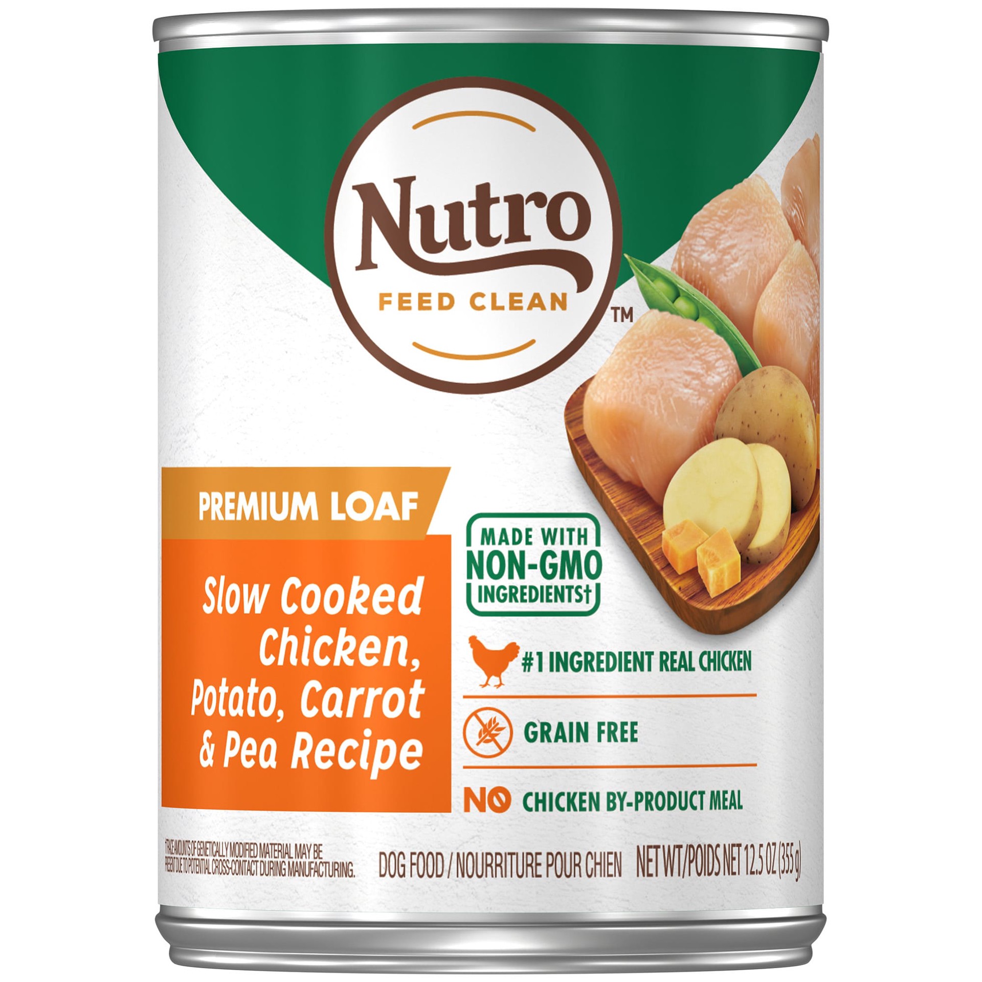 slide 1 of 3, Nutro Premium Loaf Adult Canned Wet Dog Food, Slow Cooked Chicken, Potato, Carrot & Pea Recipe, 12.5 oz