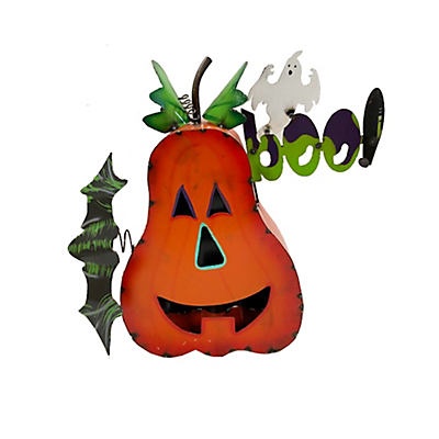 slide 1 of 1, Creative Decor Sourcing Metal Boo Pear Shape Pumpkin Decor with Bat, LG