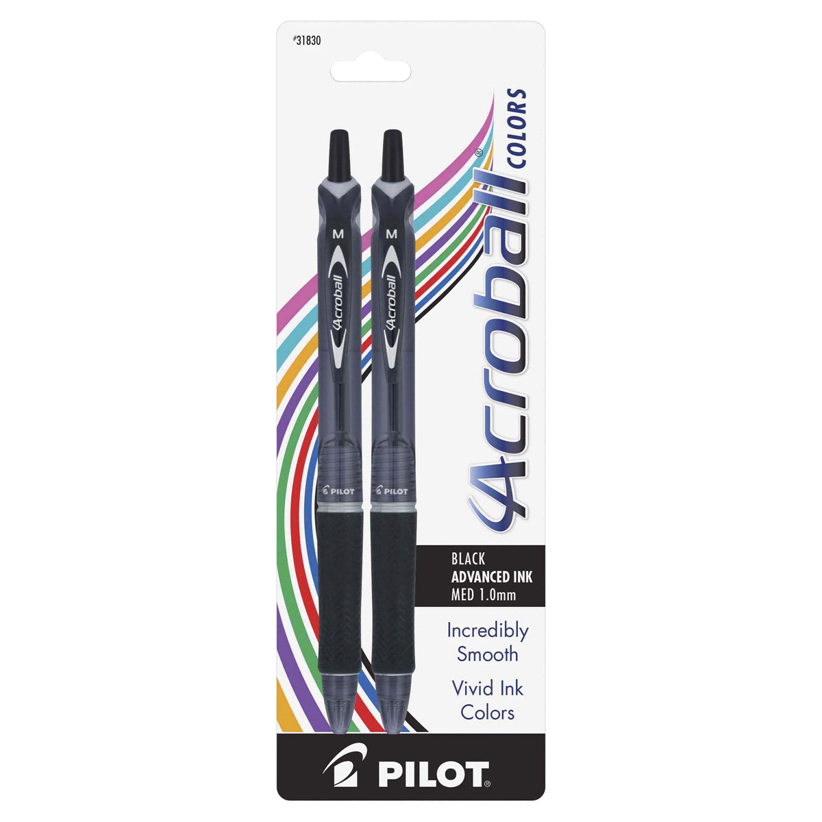 slide 1 of 1, Pilot Acroball Colors Advanced Ink Retractable Pen, Medium Point, Black Ink, 2 ct