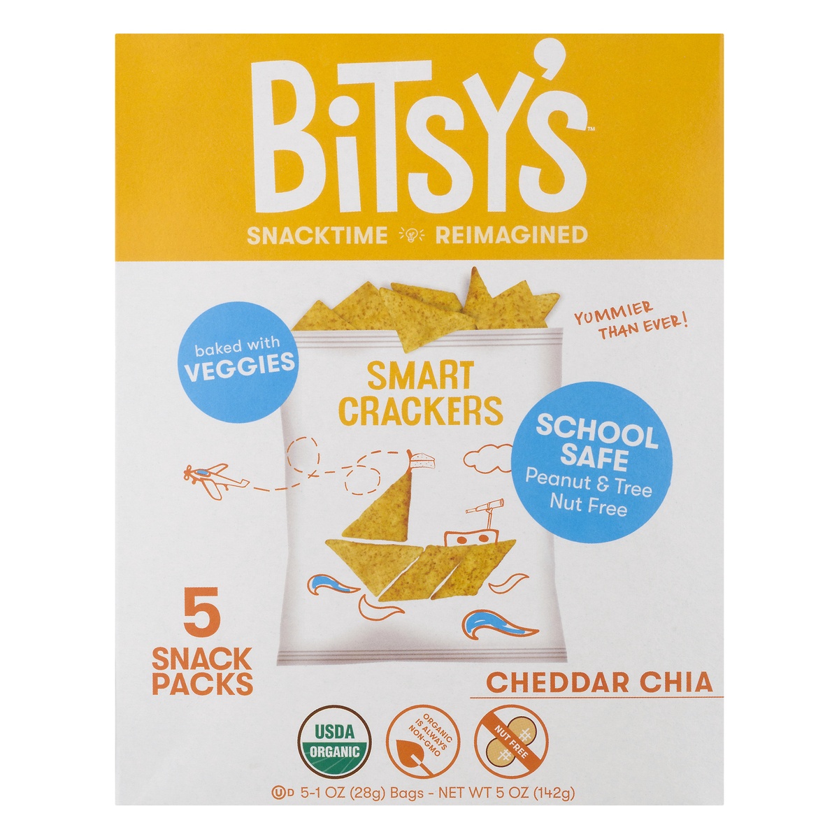 slide 1 of 1, Bitsy's Brainfood Organic Cheddar Chia Veggie Crackers, 5 oz