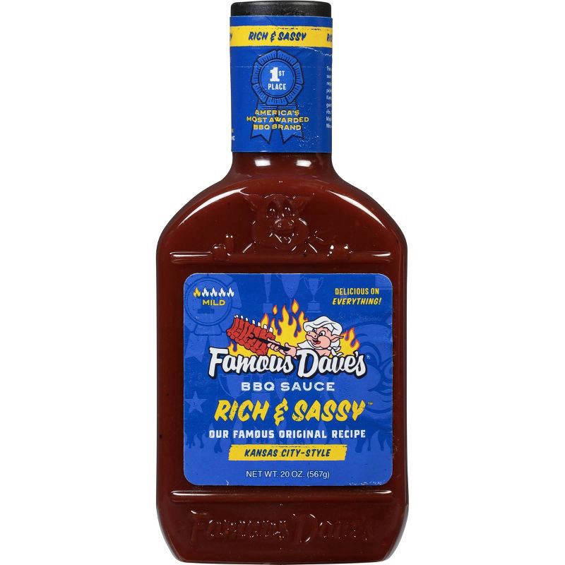 slide 1 of 9, Famous Dave's Mild Kansas City-Style Rich & Sassy BBQ Sauce 20 oz, 20 oz