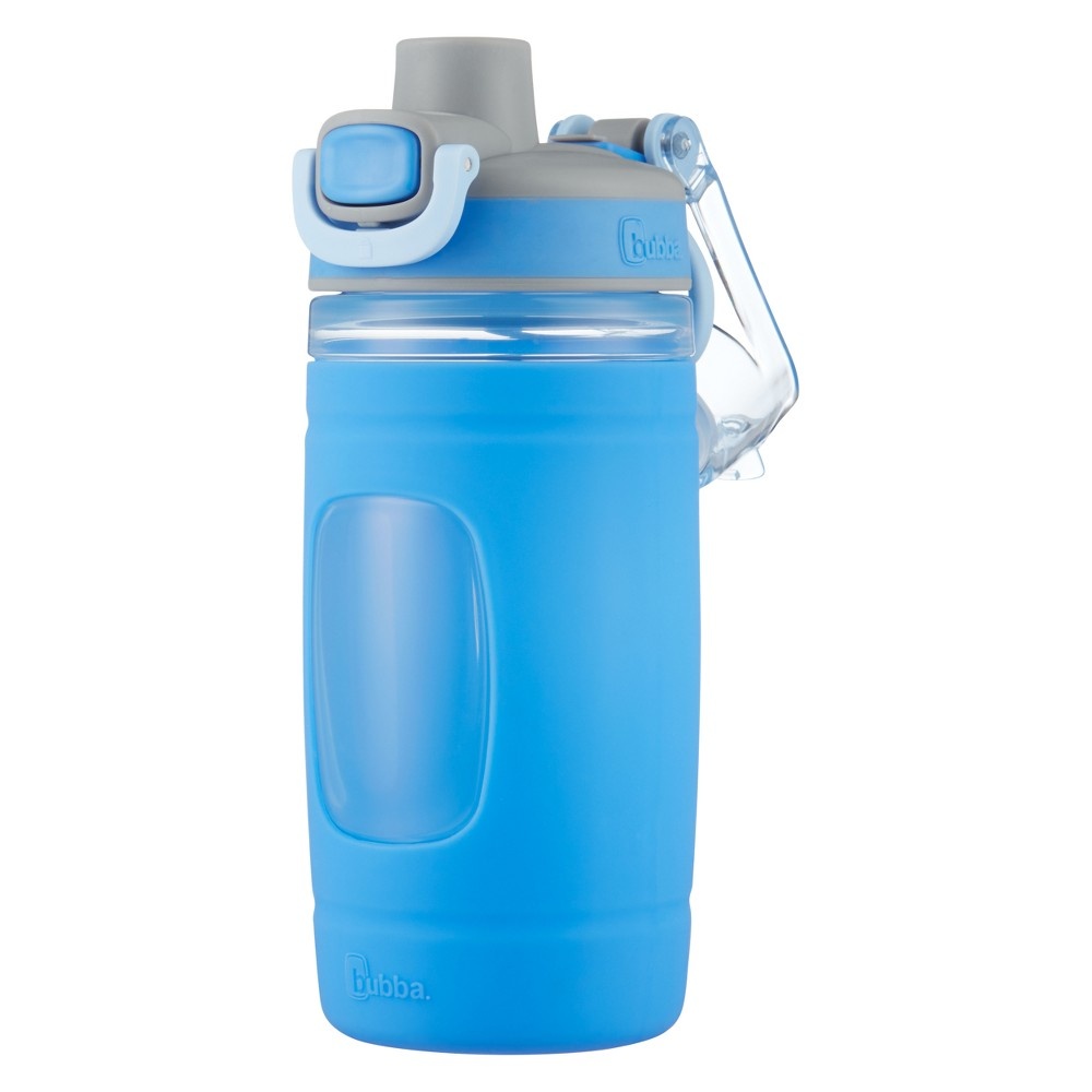 slide 2 of 6, Bubba 16oz Flo Plastic Kids Water Bottle with Silicone Sleeve Blue and Gray, 1 ct