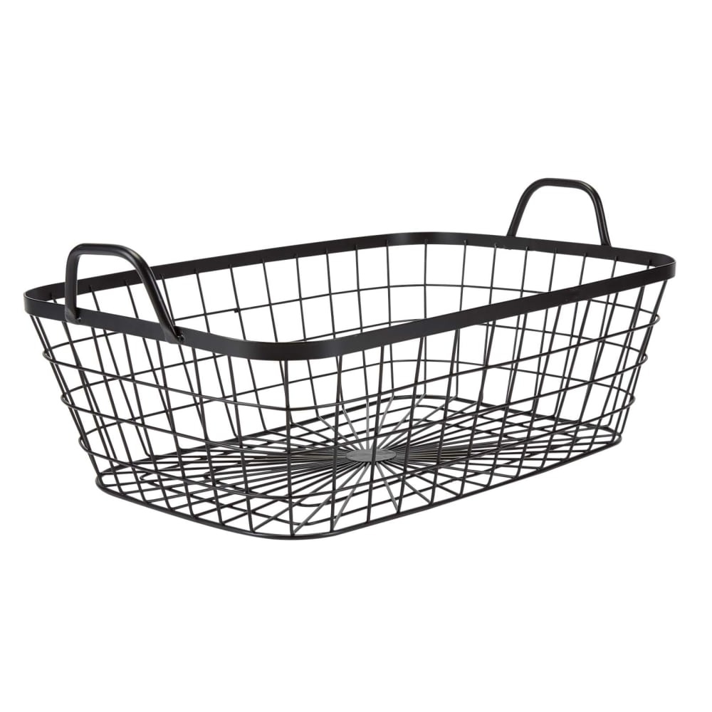 slide 1 of 1, Everyday Living Metal Wire Rectangular Basket With Ear Handle - Matte Black, 19 in x 12 in x 7.75 in