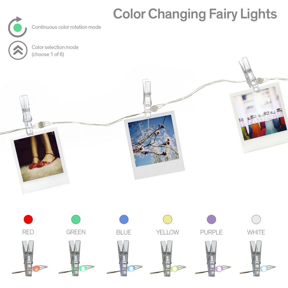 slide 5 of 8, Room Essentials Fairy Color Changing with Photo Clips String Lights- White, 1 ct