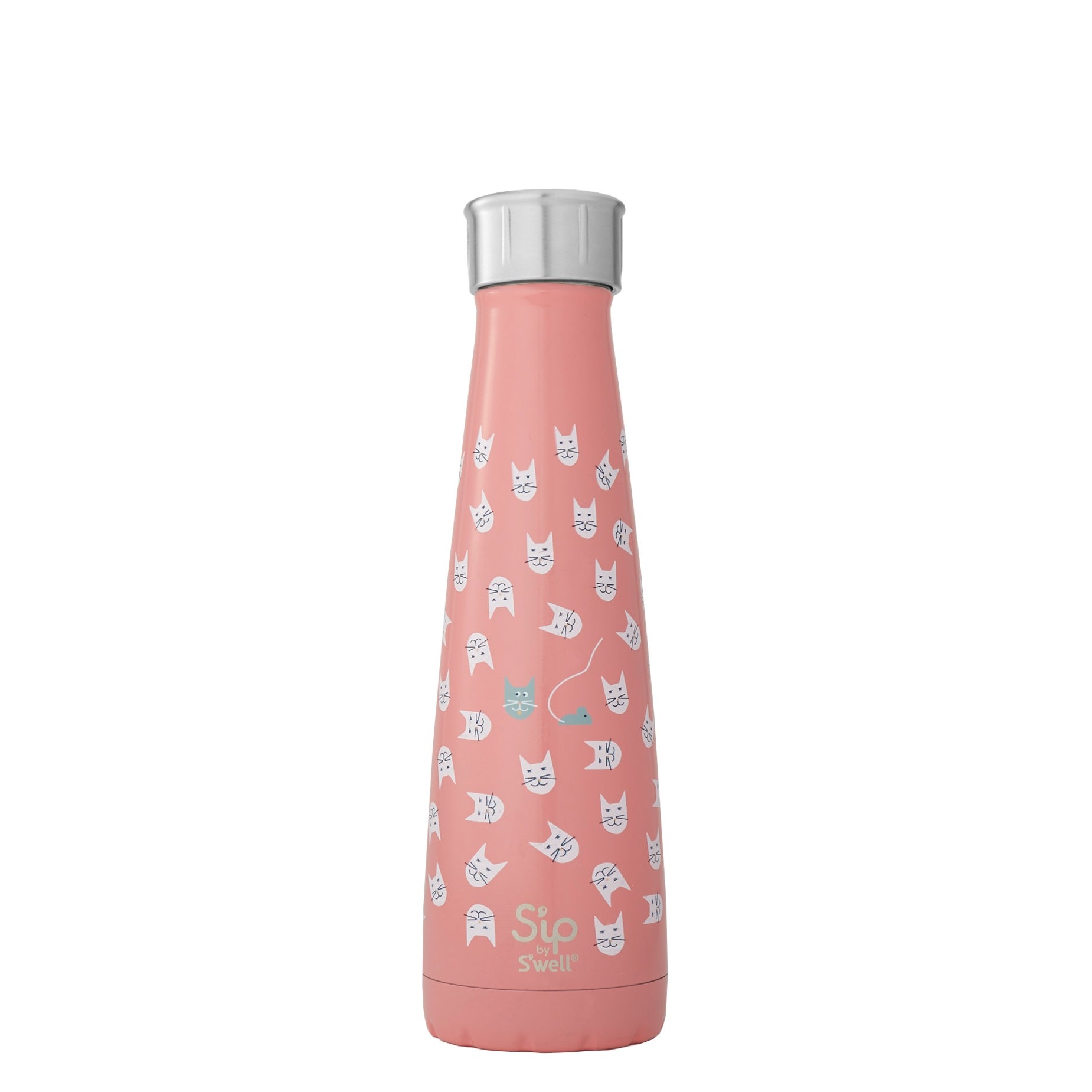 slide 1 of 4, S'ip by S'well Vacuum Insulated Stainless Steel Hydration Bottle Look at Meow Pink, 15 oz