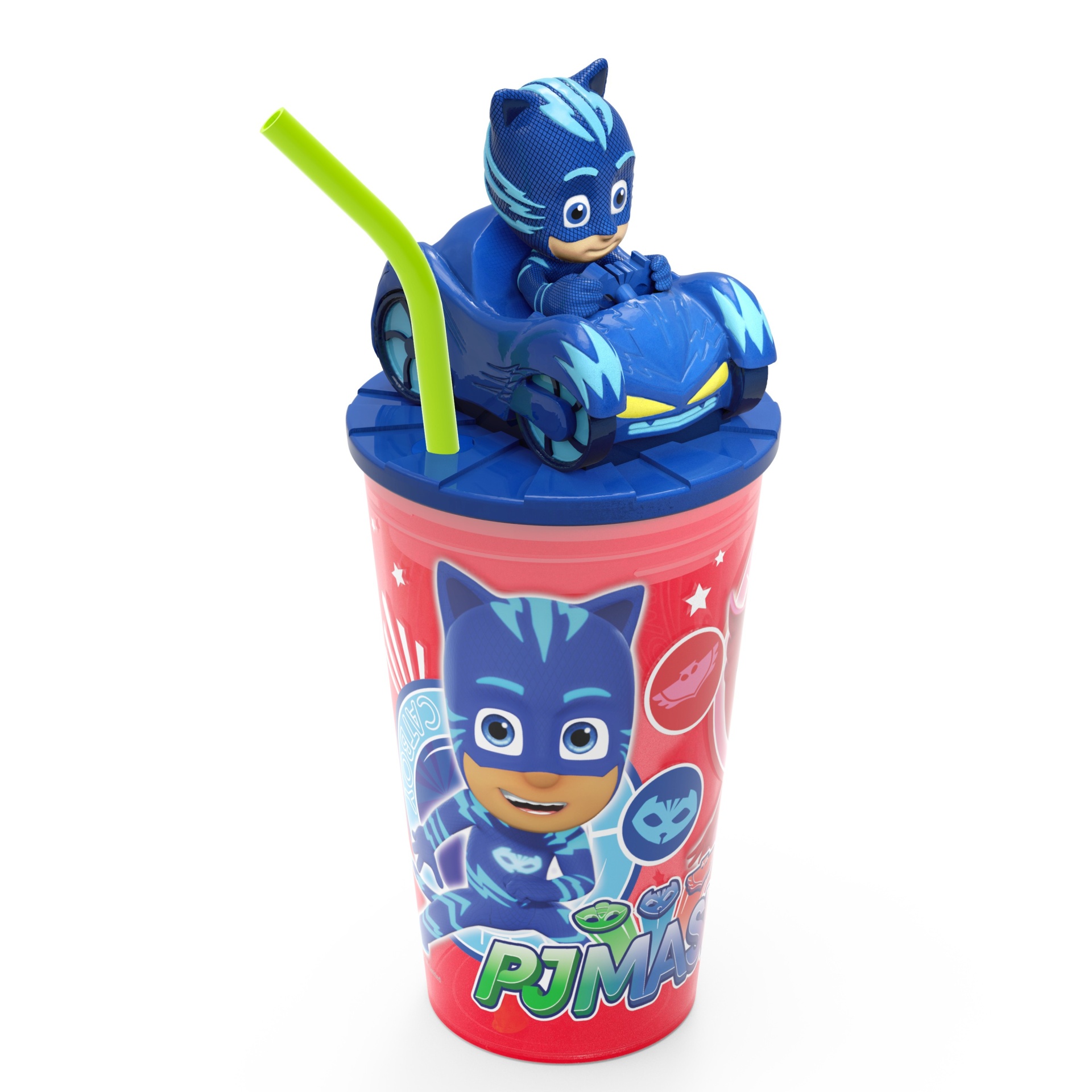 slide 1 of 5, PJ Masks Catboy Plastic Cup With Lid And Straw Red/Blue - Zak Designs, 15 oz