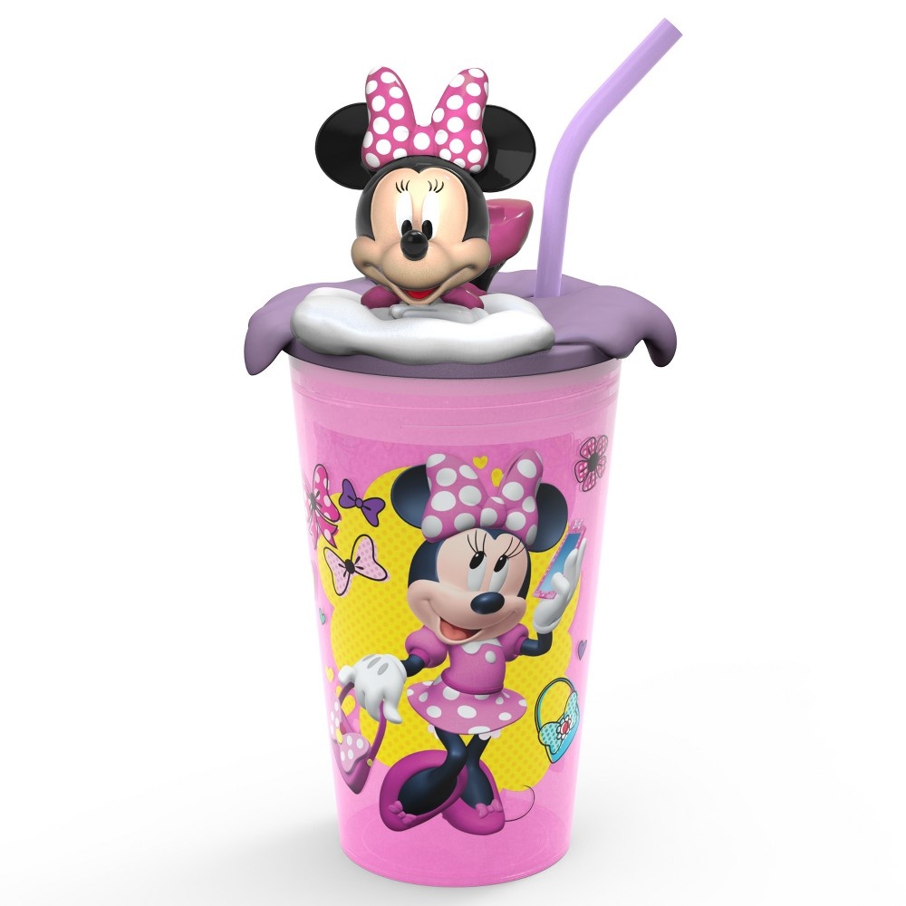 slide 2 of 5, Zak Designs Mickey Mouse & Friends Minnie Mouse Plastic Cup With Lid And Straw Pink/Purple, 15 oz