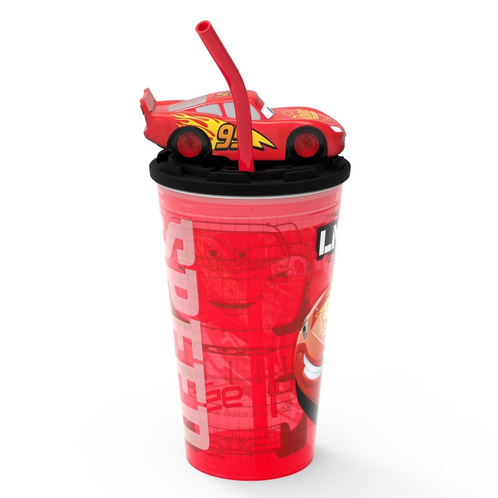 slide 2 of 5, Zak! Designs Cars Lightning McQueen Plastic Cup with Lid and Straw Red/Black, 15 oz