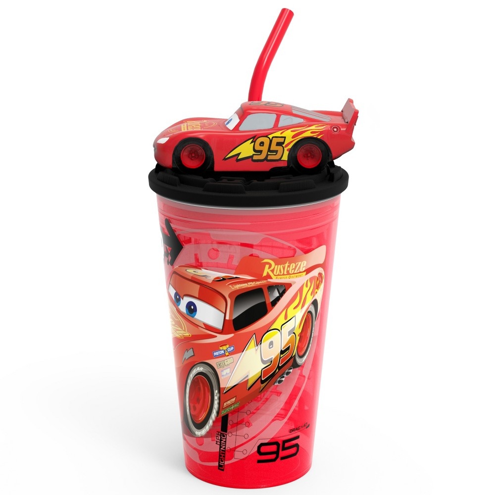 slide 3 of 5, Zak! Designs Cars Lightning McQueen Plastic Cup with Lid and Straw Red/Black, 15 oz