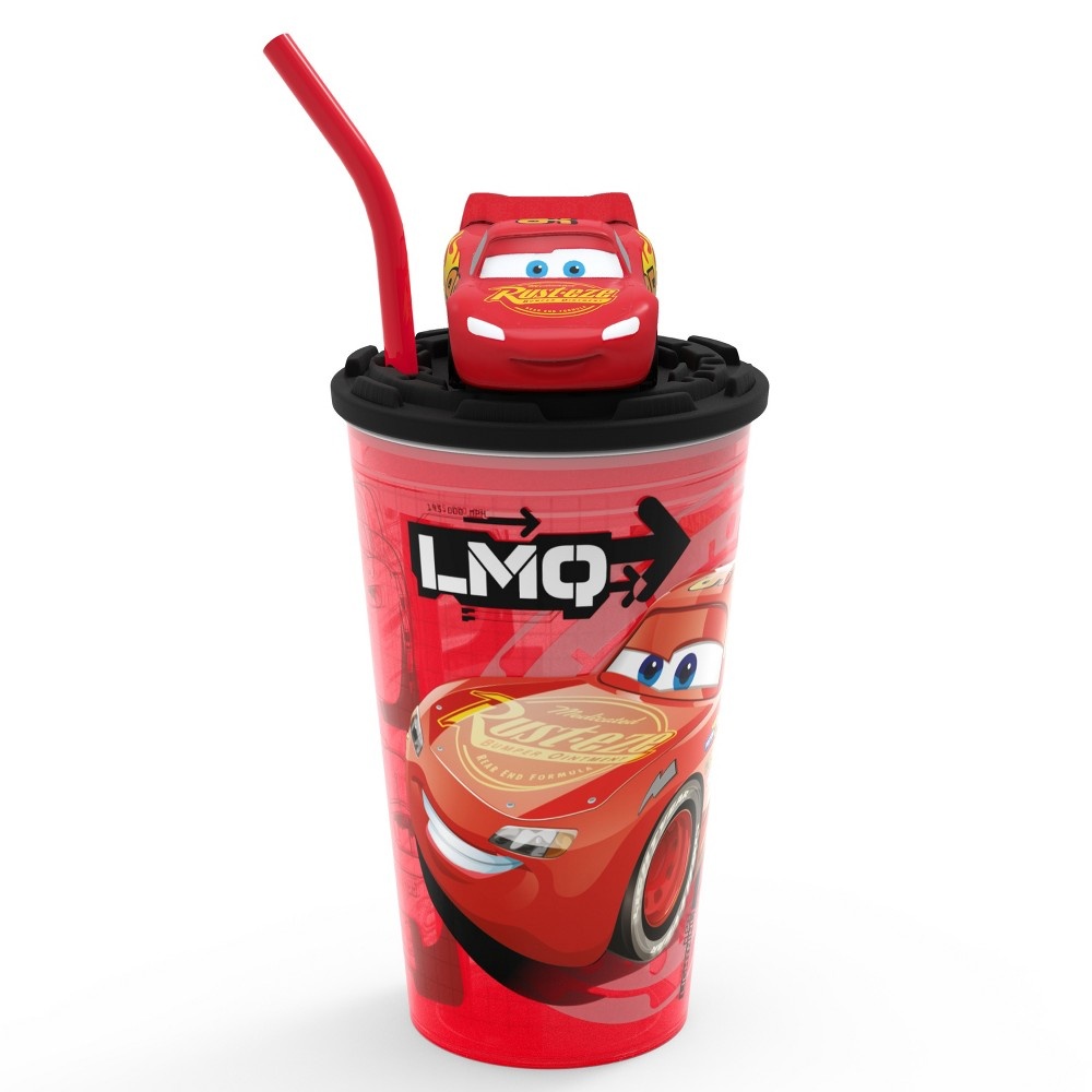 slide 4 of 5, Zak! Designs Cars Lightning McQueen Plastic Cup with Lid and Straw Red/Black, 15 oz