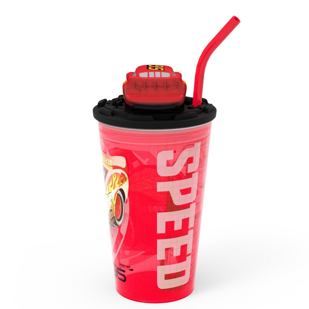 slide 5 of 5, Zak! Designs Cars Lightning McQueen Plastic Cup with Lid and Straw Red/Black, 15 oz