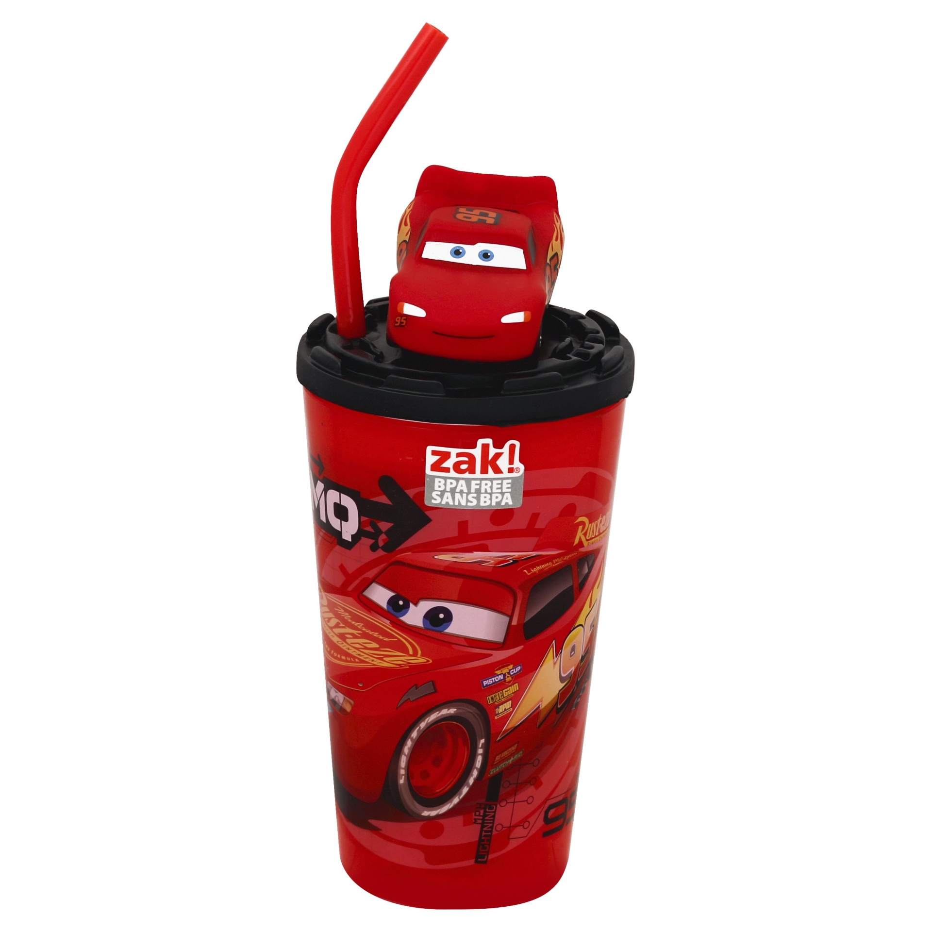 slide 1 of 5, Zak! Designs Cars Lightning McQueen Plastic Cup with Lid and Straw Red/Black, 15 oz