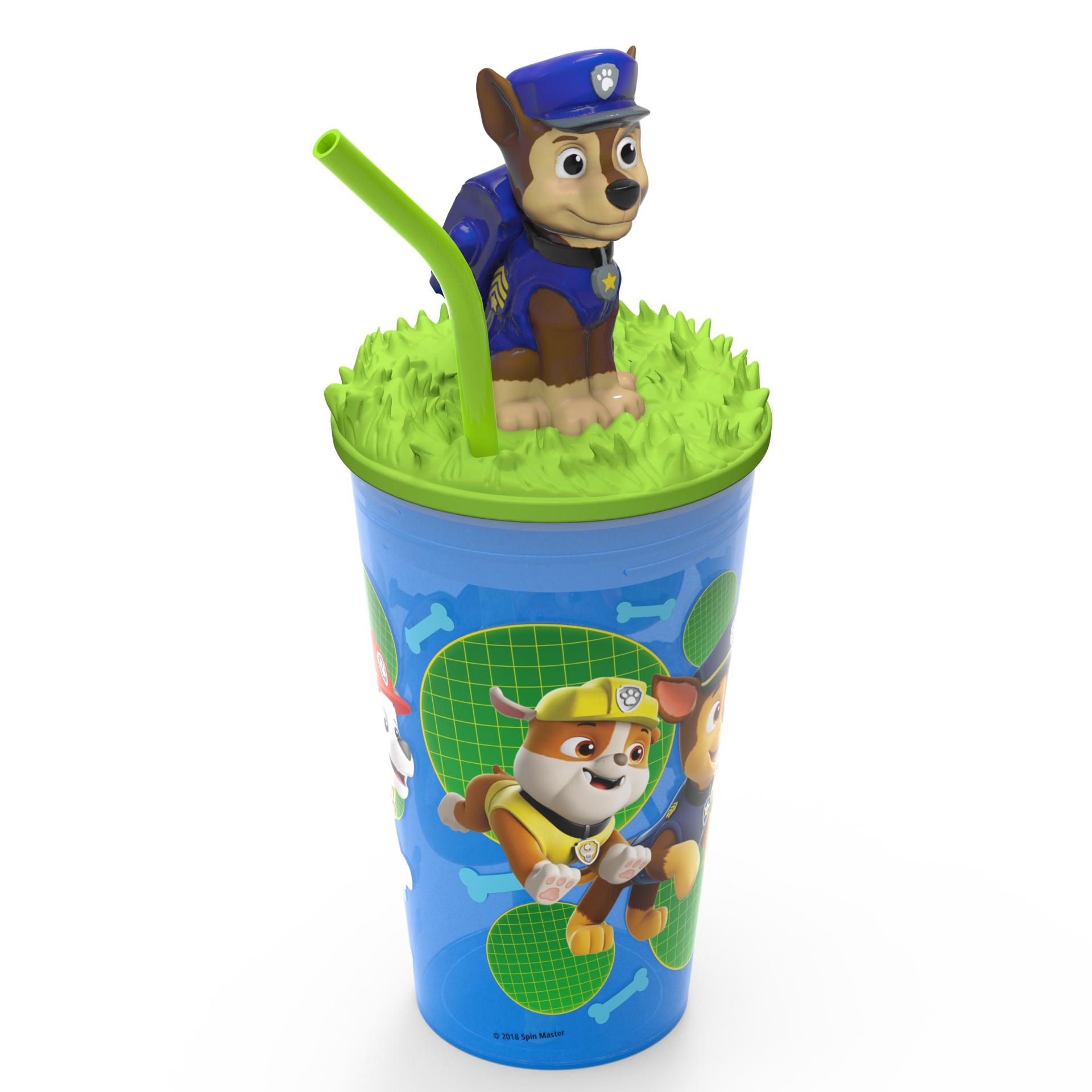 slide 1 of 4, PAW Patrol Marshall Plastic Cup with Lid and Straw Blue/Green - Zak Designs, 15 oz