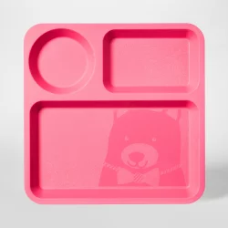 10" Plastic Kids Square Divided Plate Pink - Pillowfort