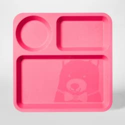 10" Plastic Kids Square Divided Plate Pink - Pillowfort