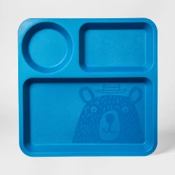 10" Plastic Kids Square Divided Plate Blue - Pillowfort