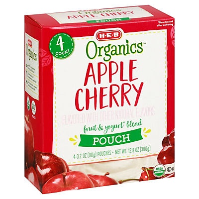 slide 1 of 1, H-E-B Organics Apple Cherry Yogurt Pouches, 4 ct