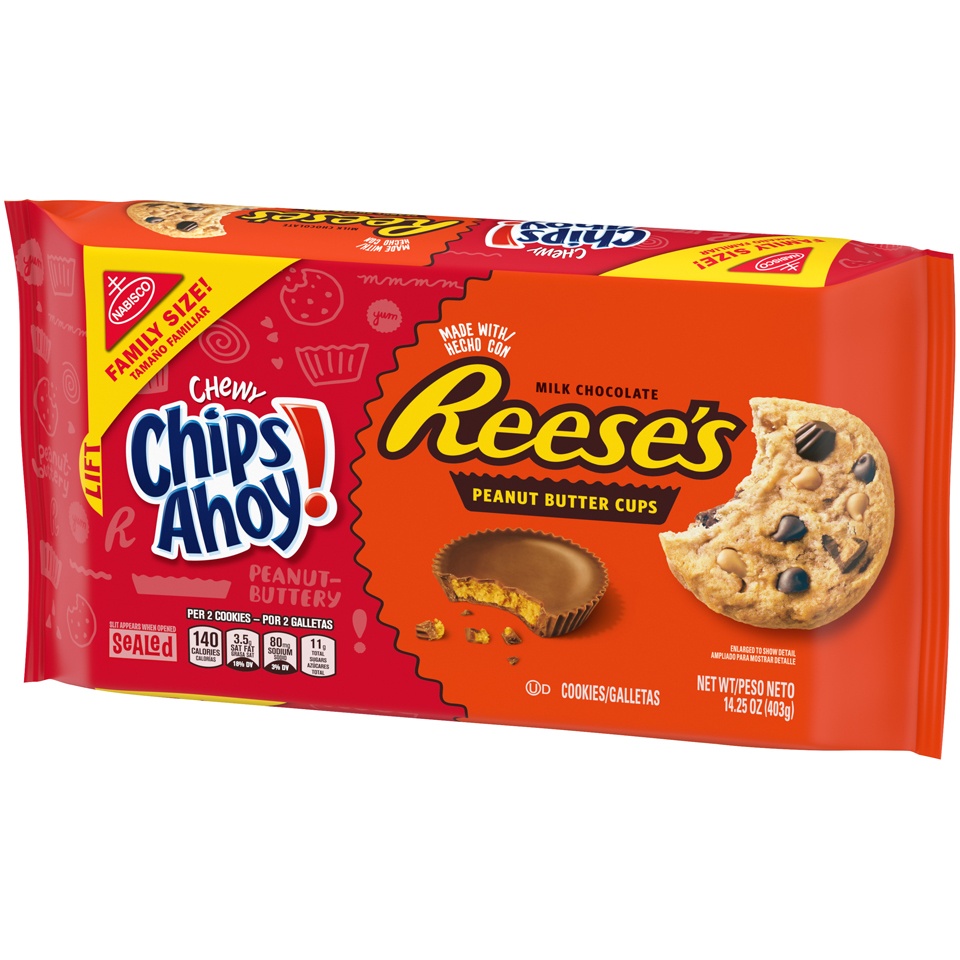 slide 4 of 8, Chips Ahoy! Chewy Reeses Peanut Butter Cups Family Size, 14.25 oz
