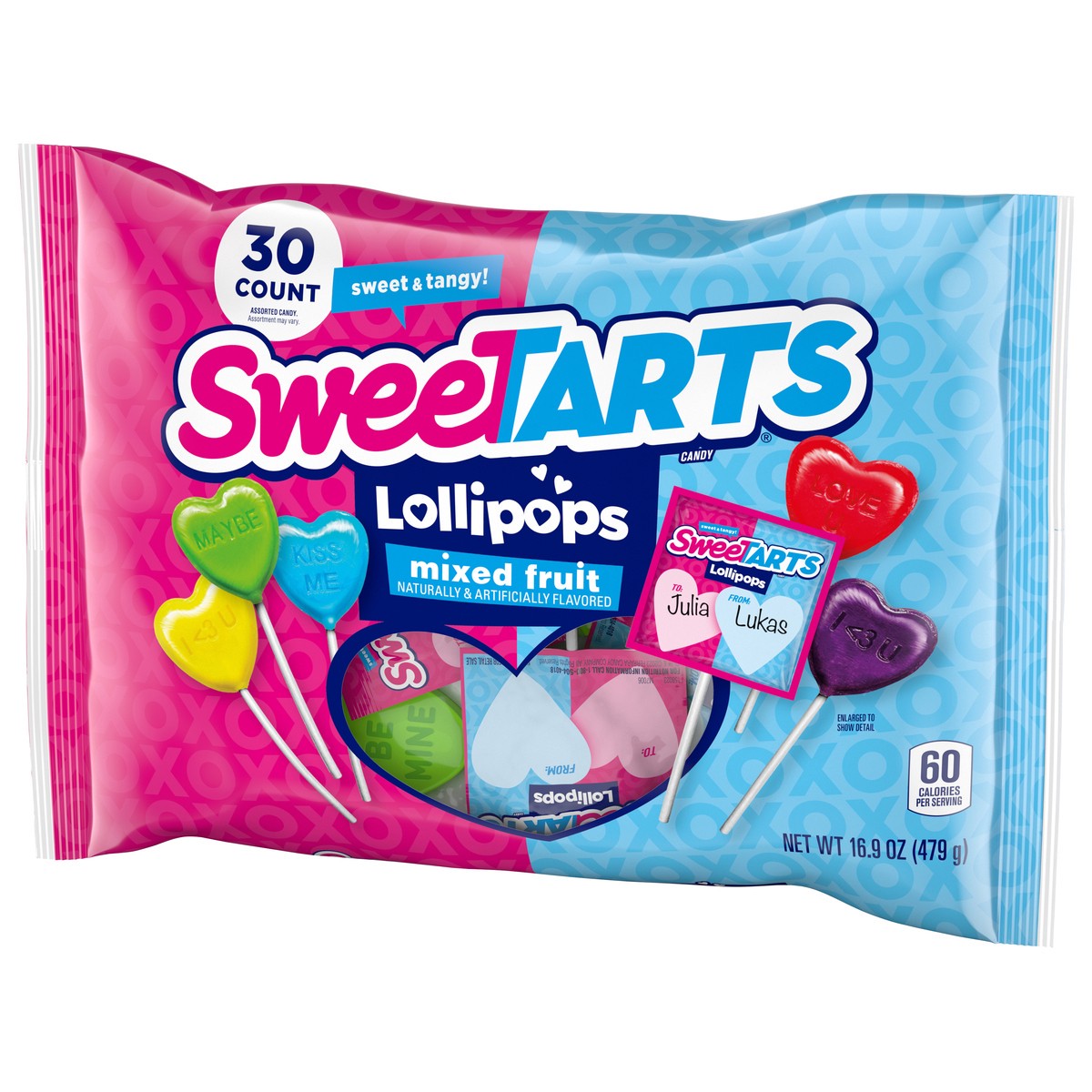 slide 3 of 15, SweeTARTS Valentine's Lollipops 30 Count 16.9 Ounce Bag, 30 ct