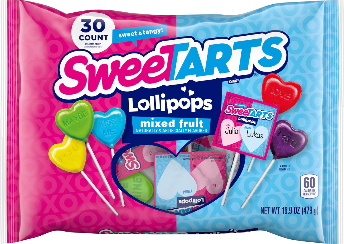 slide 7 of 15, SweeTARTS Valentine's Lollipops 30 Count 16.9 Ounce Bag, 30 ct