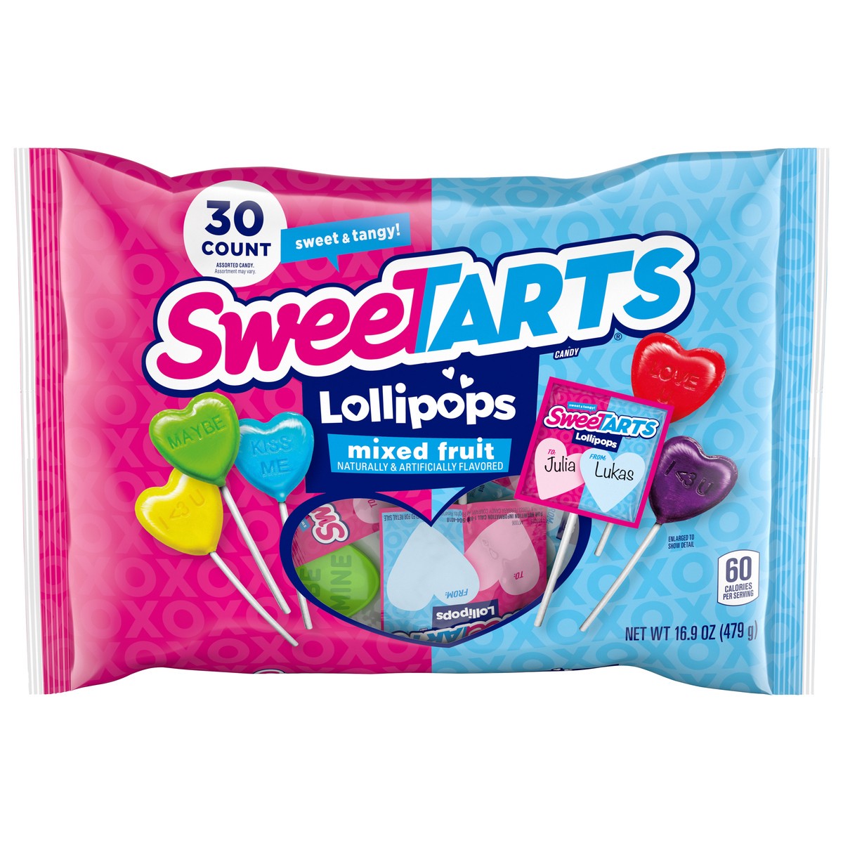 slide 11 of 15, SweeTARTS Valentine's Lollipops 30 Count 16.9 Ounce Bag, 30 ct