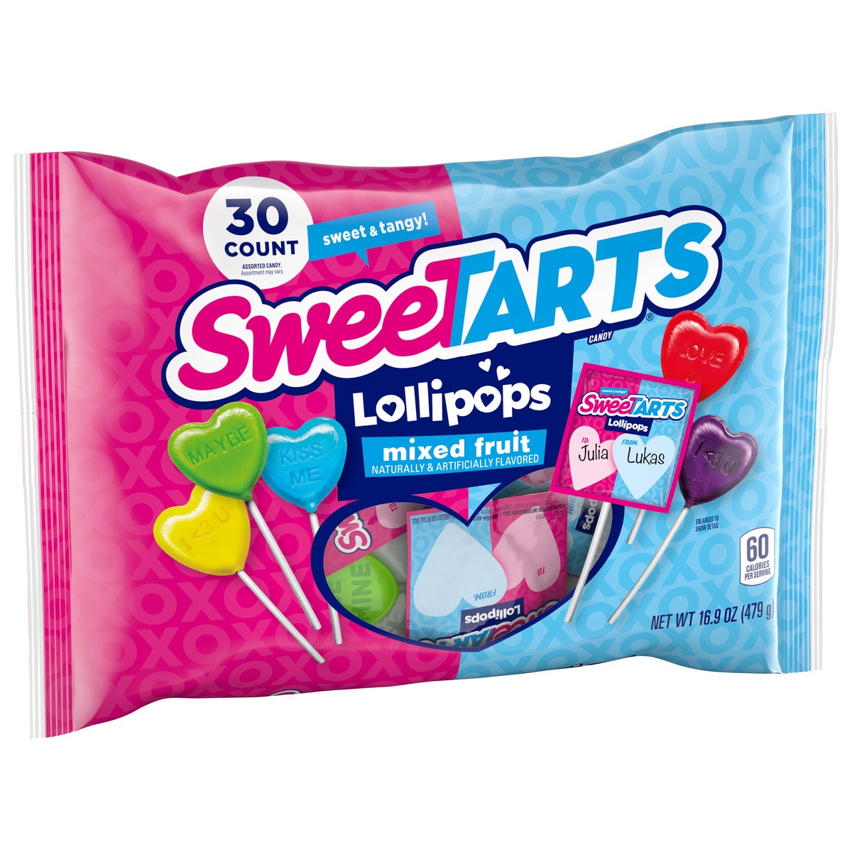 slide 10 of 15, SweeTARTS Valentine's Lollipops 30 Count 16.9 Ounce Bag, 30 ct