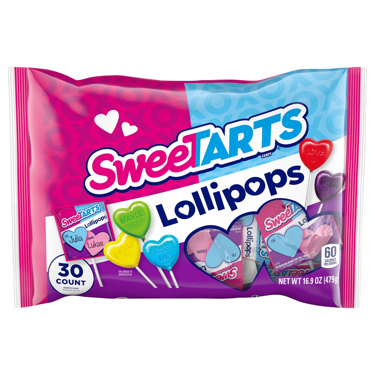 slide 1 of 15, SweeTARTS Valentine's Lollipops 30 Count 16.9 Ounce Bag, 30 ct