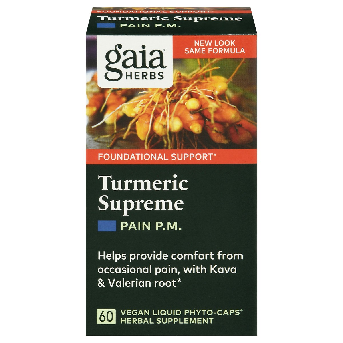 slide 1 of 9, Gaia Herbs Turmeric Supreme Pain PM Vegan Liquid Phyto-Caps 60 ea Box, 60 ct
