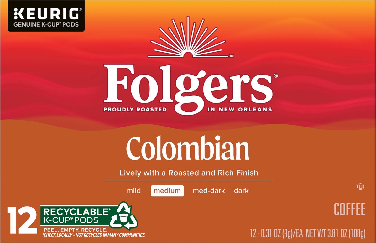 slide 4 of 8, Folgers Gourmet Lively Colombian Blend K-cups, 12 ct