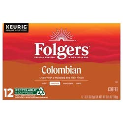 Folgers Colombian Coffee, Medium Roast, Keurig K-Cup Pods, 12 count Box