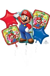 Helium Balloon Bouquet Mario Bros, 5 Count