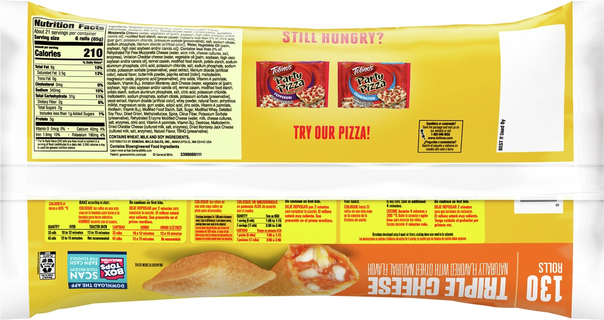 slide 5 of 9, Totino's Frozen Pizza Rolls Triple Cheese - 63.5oz/130ct, 130 ct