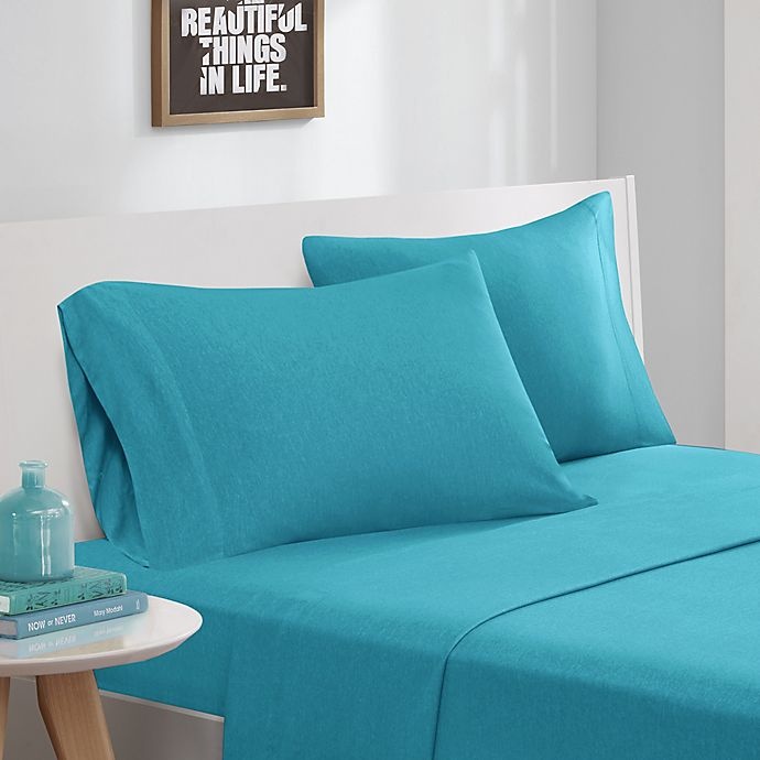 slide 1 of 4, Intelligent Design Cotton Blend Jersey Knit Full Sheet Set - Teal, 1 ct