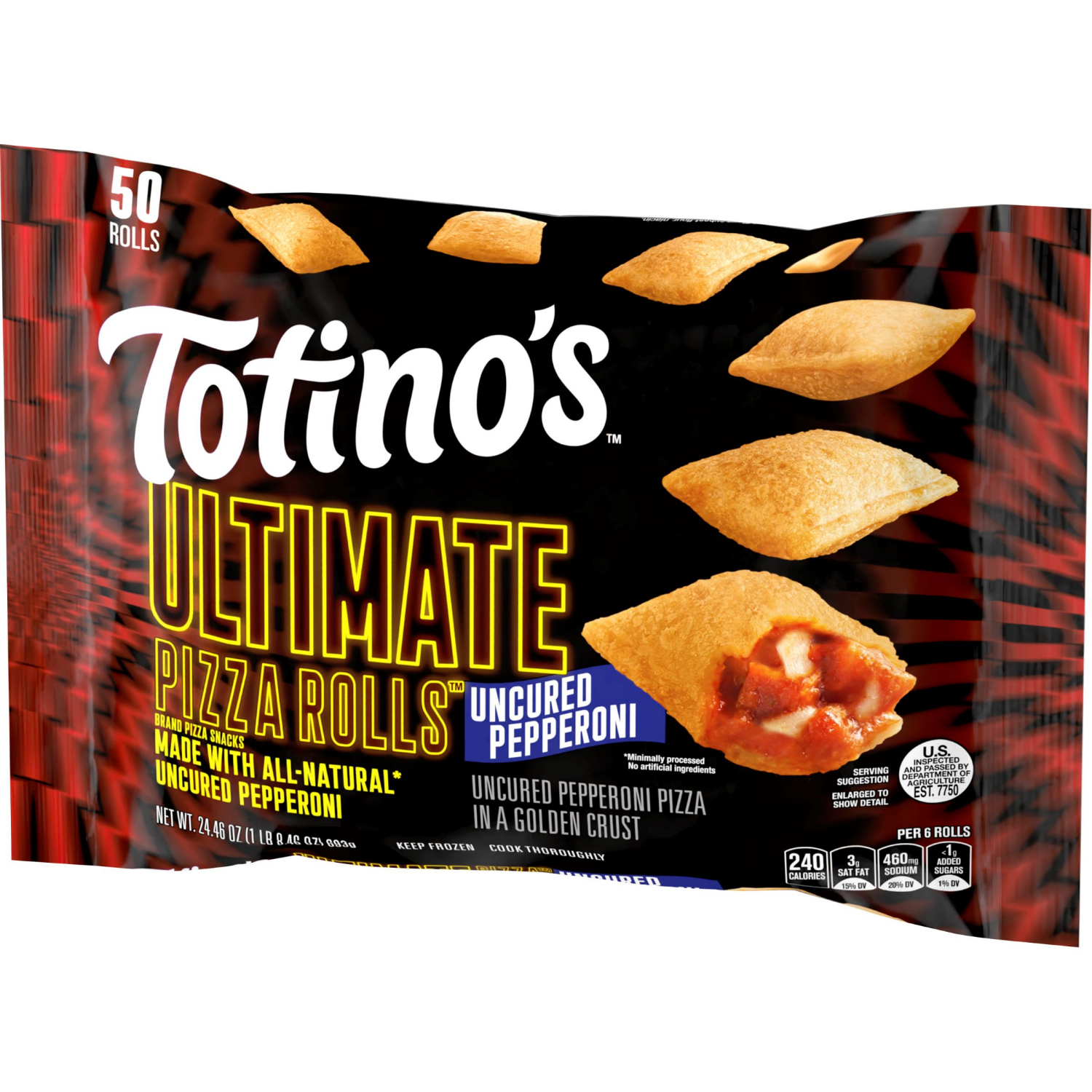slide 7 of 8, Totino's Ultimate Uncured Pepperoni Pizza Rolls Frozen Snacks, 24.46 oz