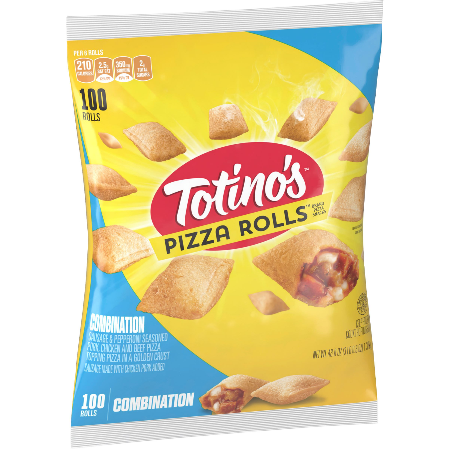 slide 6 of 8, Totino's Pizza Rolls, Combination Flavored, Frozen Snacks, 100 Rolls, 48.8 oz, 100 ct