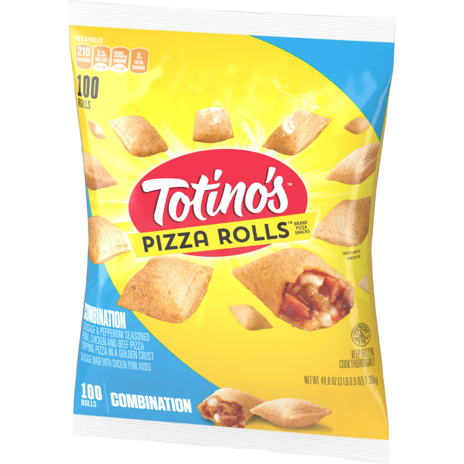 slide 7 of 8, Totino's Pizza Rolls, Combination Flavored, Frozen Snacks, 100 Rolls, 48.8 oz, 100 ct