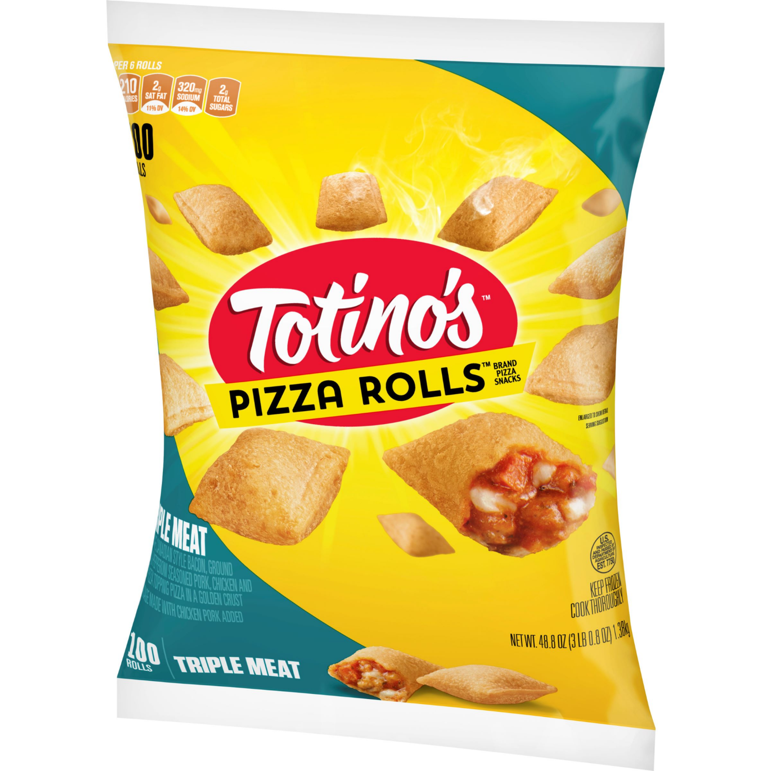 slide 5 of 6, Totino's Pizza Rolls, Triple Meat Flavored, Frozen Snacks, 100 Rolls, 48.8 oz, 100 ct