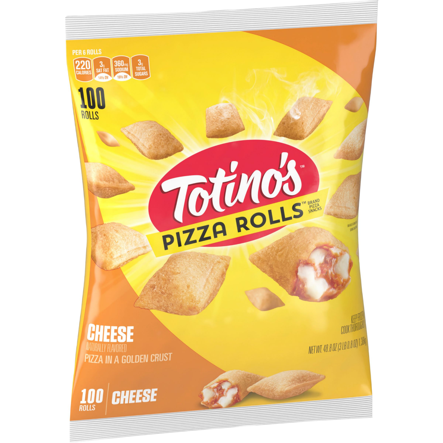 slide 6 of 8, Totino's Pizza Rolls, Cheese Flavored, Frozen Snacks, 100 Rolls, 48.8 oz, 100 ct
