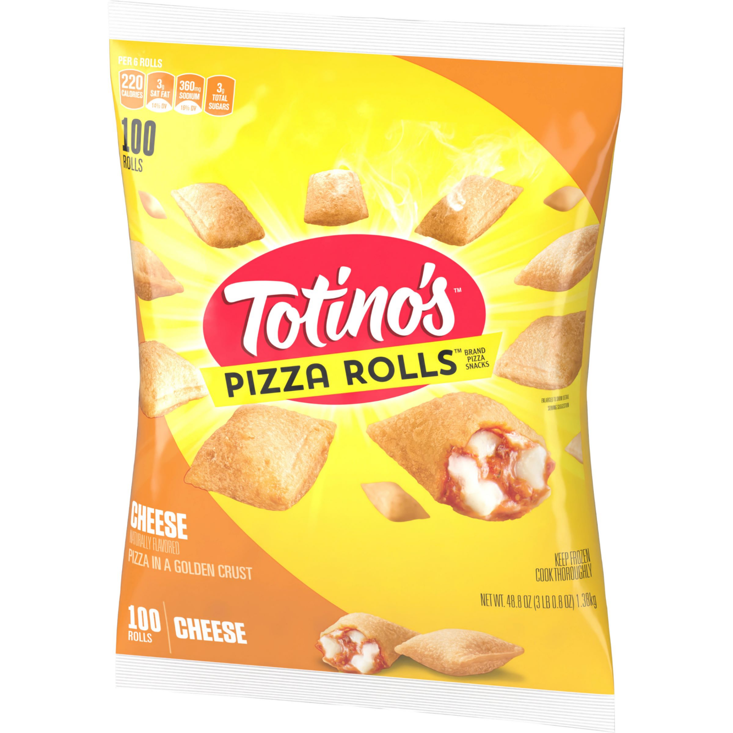 slide 7 of 8, Totino's Pizza Rolls, Cheese Flavored, Frozen Snacks, 100 Rolls, 48.8 oz, 100 ct