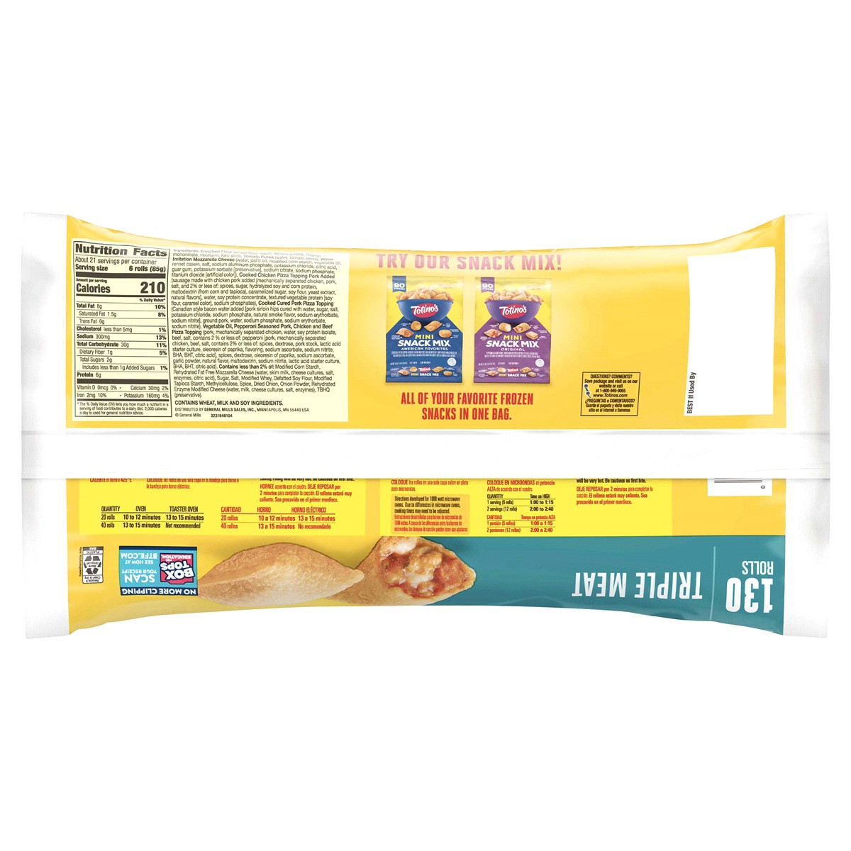 slide 2 of 2, Totino's Pizza Rolls, Triple Meat, Frozen Snacks, 63.5 oz, 130 ct, 130 ct