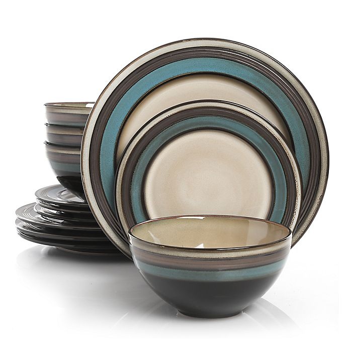 slide 1 of 1, Gibson Elite Everston Dinnerware Set - Teal/Cream, 12 ct