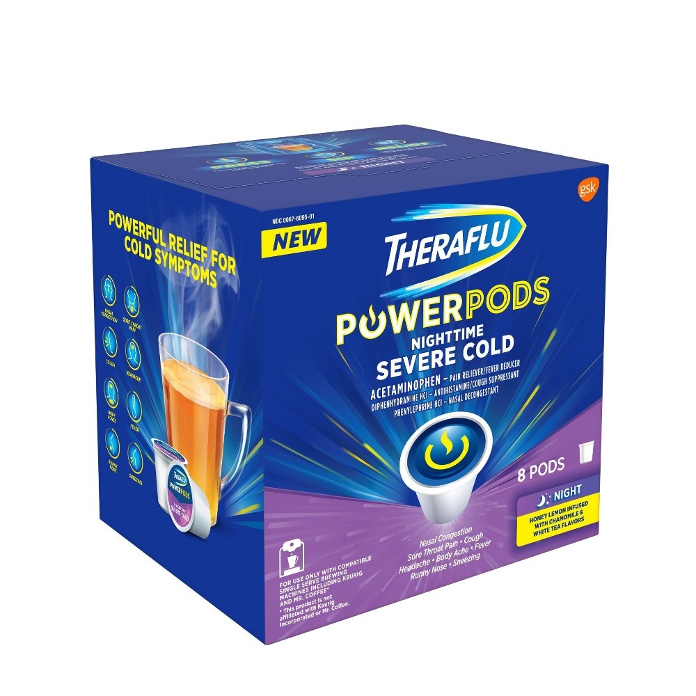 slide 4 of 6, Theraflu Nighttime Severe Cold Power Pods, 8 ct