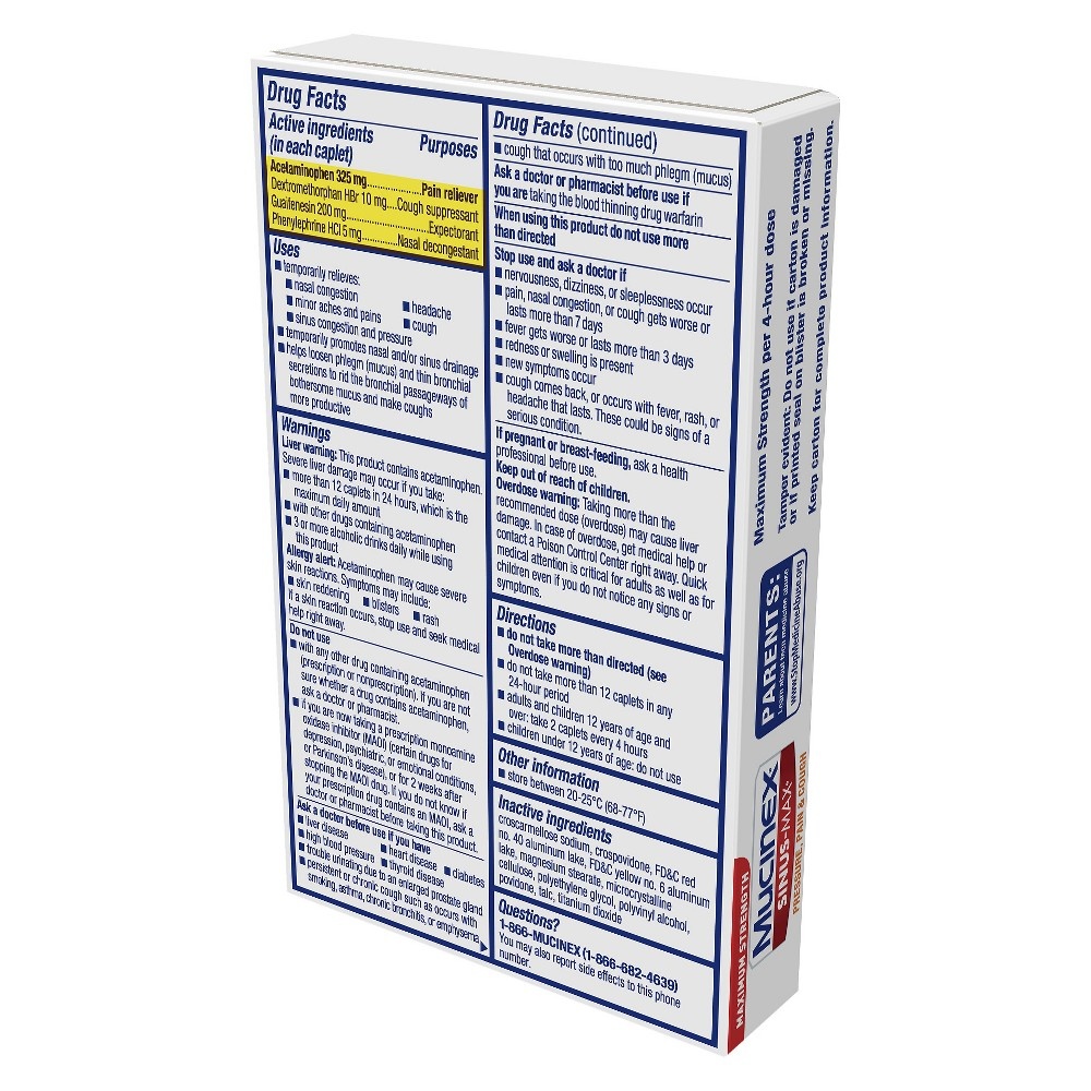 slide 2 of 3, Mucinex Sinus-Max Pressure Pain And Cough Caplets, 20 ct