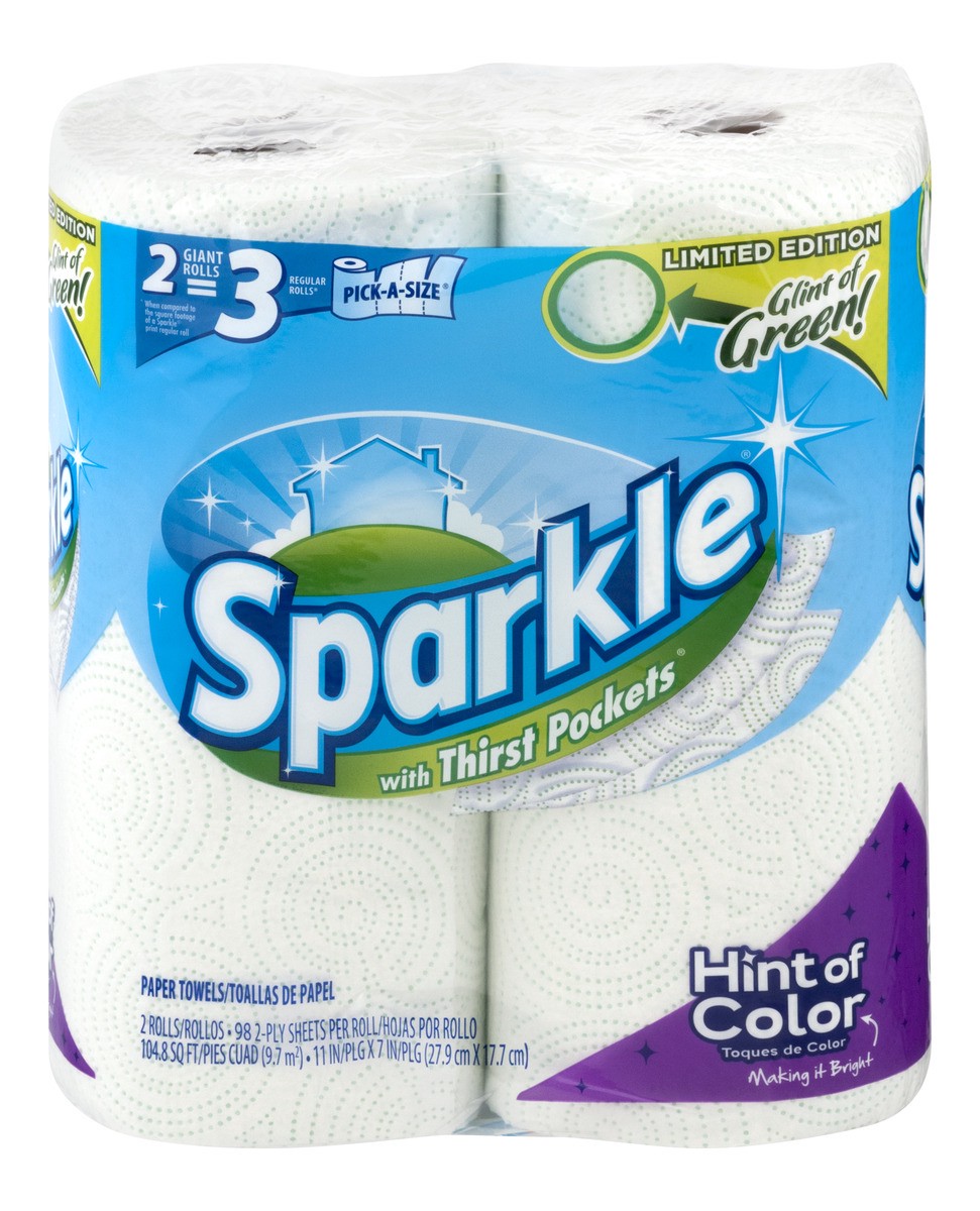 slide 1 of 9, Sparkle Hint of Color Pick-A-Size Paper Towel, 2 Giant Rolls, 2 ct