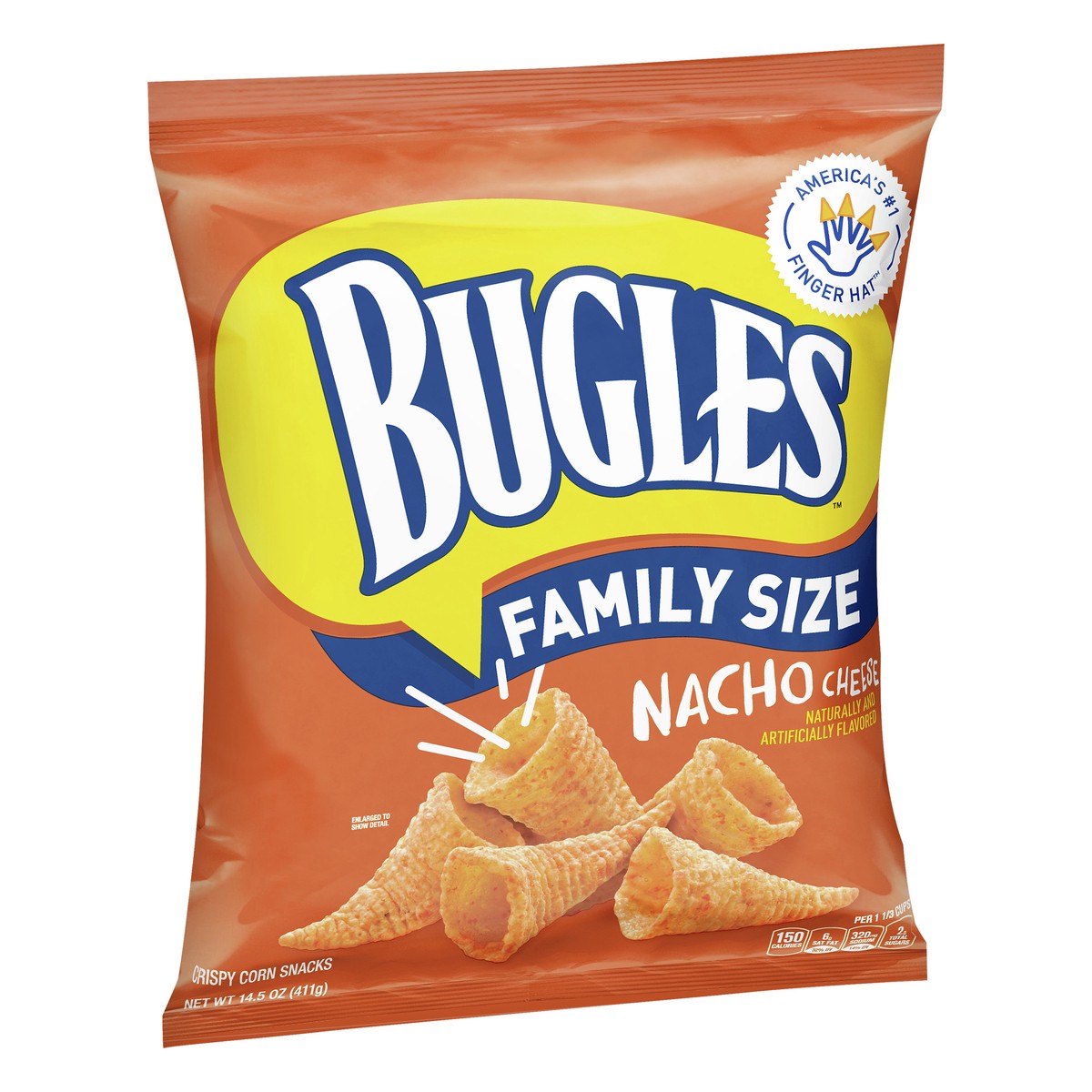 slide 10 of 10, Bugles Crispy Corn Snacks, Nacho Cheese, Family Size Snack Bag, 14.5 oz, 14.5 oz