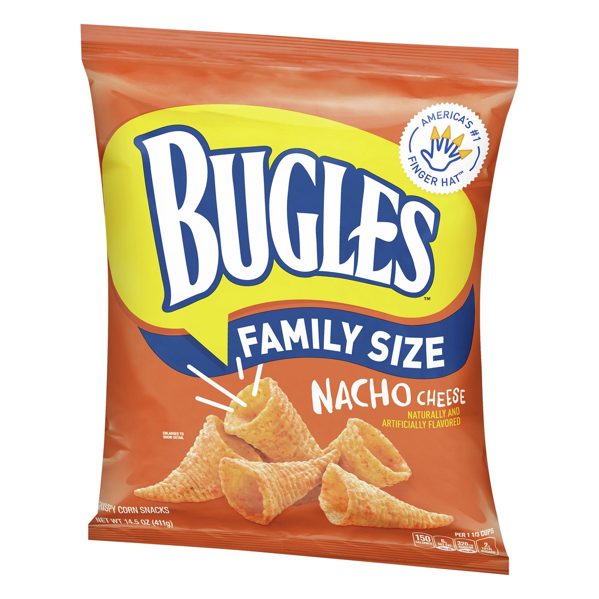 slide 3 of 10, Bugles Crispy Corn Snacks, Nacho Cheese, Family Size Snack Bag, 14.5 oz, 14.5 oz