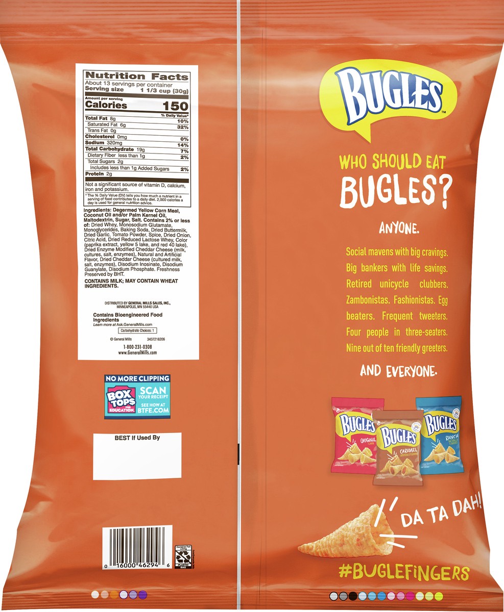 slide 7 of 10, Bugles Crispy Corn Snacks, Nacho Cheese, Family Size Snack Bag, 14.5 oz, 14.5 oz