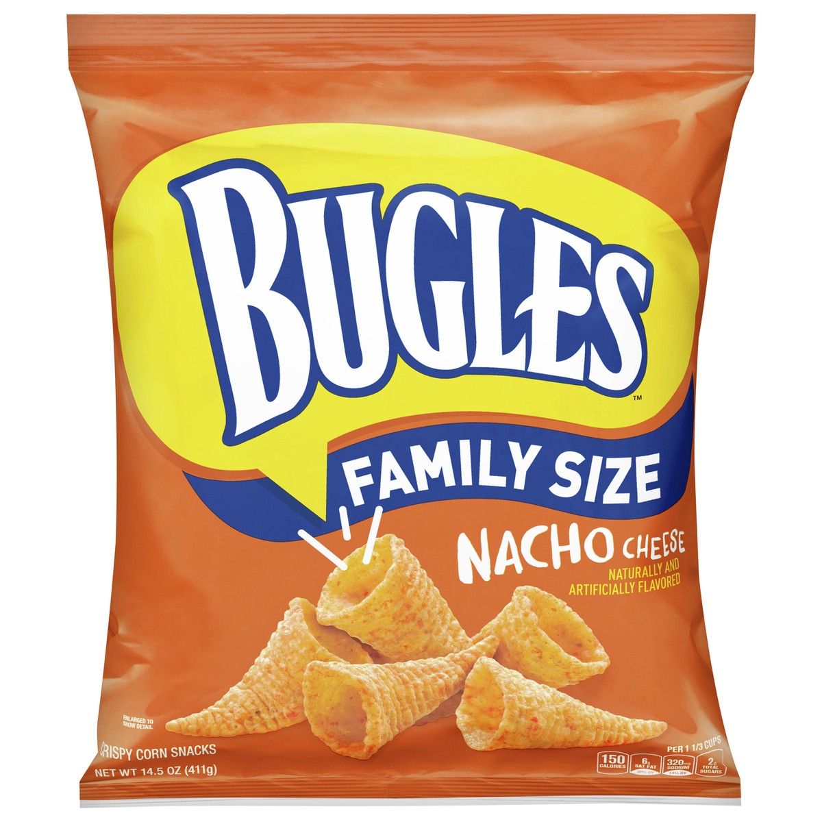 slide 1 of 10, Bugles Crispy Corn Snacks, Nacho Cheese, Family Size Snack Bag, 14.5 oz, 14.5 oz