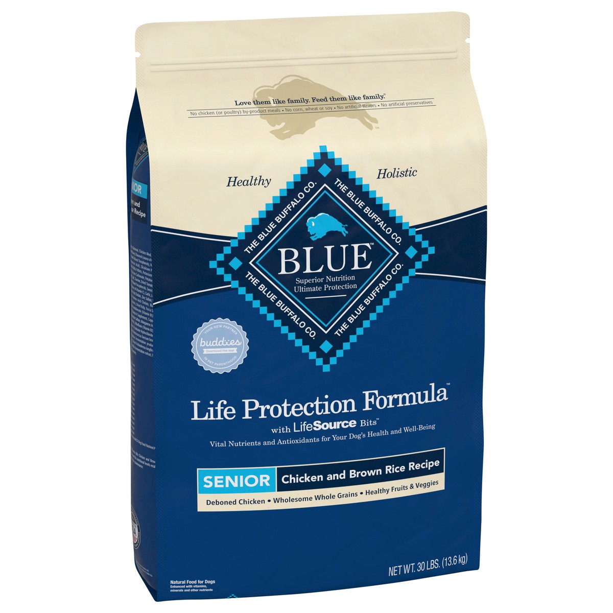 slide 2 of 8, Blue Buffalo Dog Food for Senior Dogs, Life Protection Formula, Natural Chicken & Brown Rice Flavor, Senior Dry Dog Food, 30 lb Bag, 30 lb