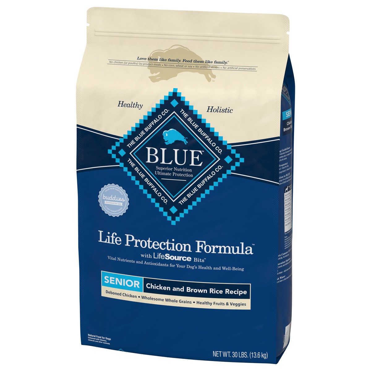 slide 4 of 8, Blue Buffalo Dog Food for Senior Dogs, Life Protection Formula, Natural Chicken & Brown Rice Flavor, Senior Dry Dog Food, 30 lb Bag, 30 lb